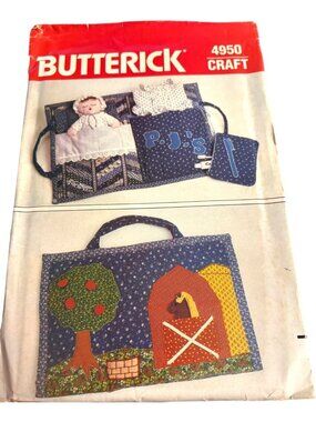 Vintage Butterick 4950 Craft Sew Pattern For Childrens Travel Bag Toy Organizer